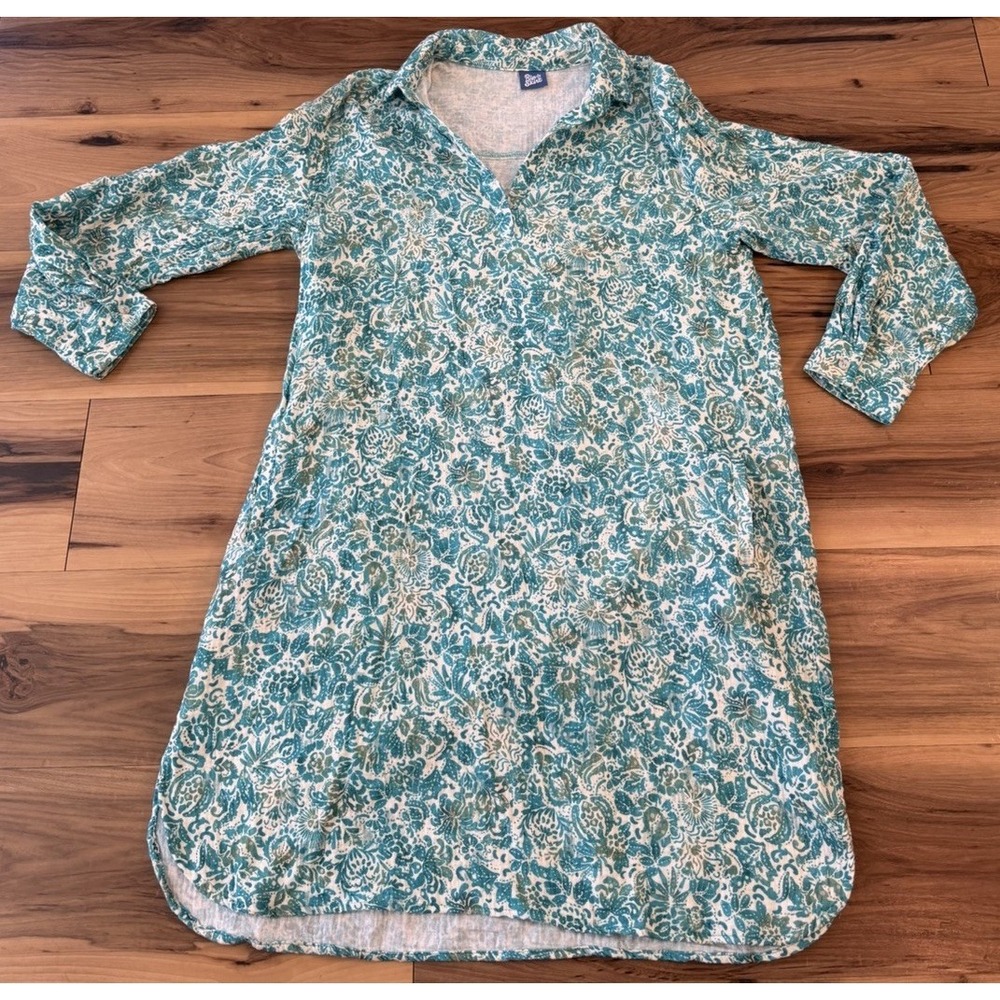 RipSkirt Cotton Shirt Dress Cover Up Teal White Floral Print Pockets Large - Picture 2 of 11